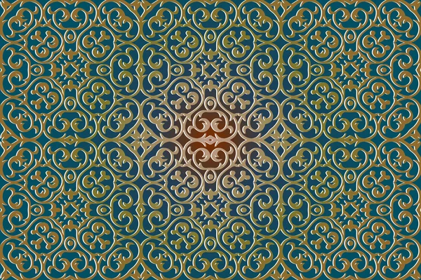 Texture motif abstrait, élément de décoration lignes ondulées et formes géométriques sur fond vert — Image vectorielle