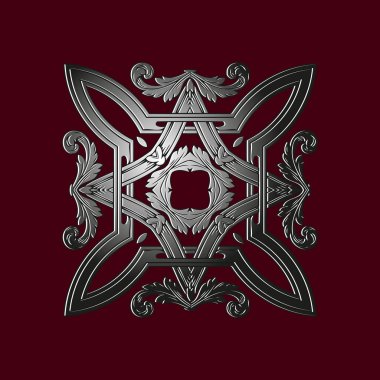 Kırmızı arka plan üzerinde dekoratif süs elemanları ndan Damask arka plan desen tasarımı çiçek kabartmalı metal