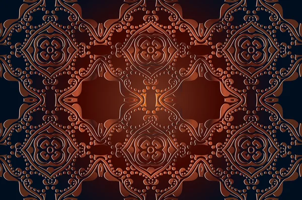 Abstrakta dekorativa blommiga mönster element av väva präglade symmetrisk form brons färg raderna — Stock vektor