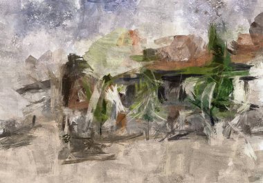 Renkli boya darbelerinin dokusu, farklı boyutlarda ve şekillerde fırçalarla bulanık noktalar. Stil suluboya, yağ grunge arka plan rengi, yağ, grunge arkaplan