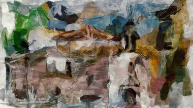 Renkli boya darbelerinin dokusu, farklı boyutlarda ve şekillerde fırçalarla bulanık noktalar. Stil suluboya, yağ grunge arka plan rengi, yağ, grunge arkaplan