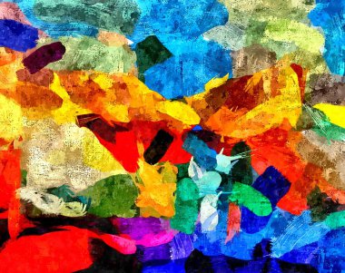 Renkli kaotik fırça darbelerinin farklı boyutlarda ve bulanık boya lekelerinin soyut psikedelik arka plan suluboya stili