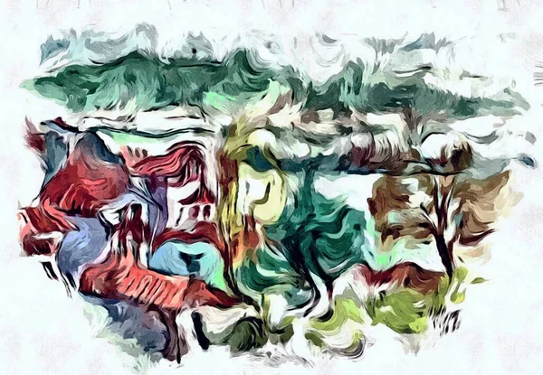 Elvont Pszichedelikus Háttér Akvarell Stilizáció Színes Kaotikus Ecsetvonások Különböző Méretű — Stock Fotó