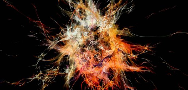 Abstract electrifying lines, smoky fractal pattern, digital illustration art work of rendering chaotic dark background..