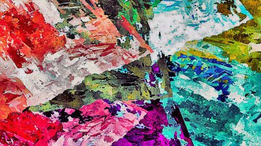 Renkli kaotik fırça darbelerinin farklı boyutlarda ve bulanık boya lekelerinin soyut psikedelik arka plan suluboya stili