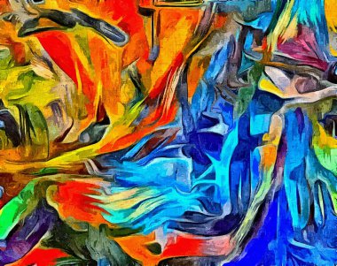 Renkli kaotik fırça darbelerinin farklı boyutlarda ve bulanık boya lekelerinin soyut psikedelik arka plan suluboya stili