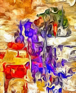 Renkli kaotik fırça darbelerinin farklı boyutlarda ve bulanık boya lekelerinin soyut psikedelik arka plan suluboya stili