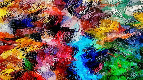 Abstrakte Psychedelische Hintergrundstilisierung Aquarell Aus Farbig Chaotischen Pinselstrichen Unterschiedlicher Größe — Stockfoto