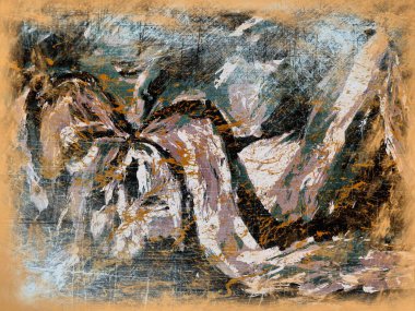 Soyut arkaplan. Psikedelik fraktal, fırça darbelerinin dokusu bulanık çizgilerin renkli boyası ve farklı şekil ve boyutlarda benekler..