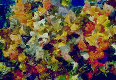 Soyut arkaplan. Psikedelik fraktal, fırça darbelerinin dokusu bulanık çizgilerin renkli boyası ve farklı şekil ve boyutlarda benekler..