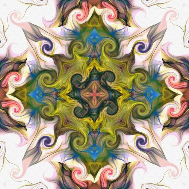 Soyut arkaplan. Psikedelik fraktal, fırça darbelerinin dokusu bulanık çizgilerin renkli boyası ve farklı şekil ve boyutlarda benekler..