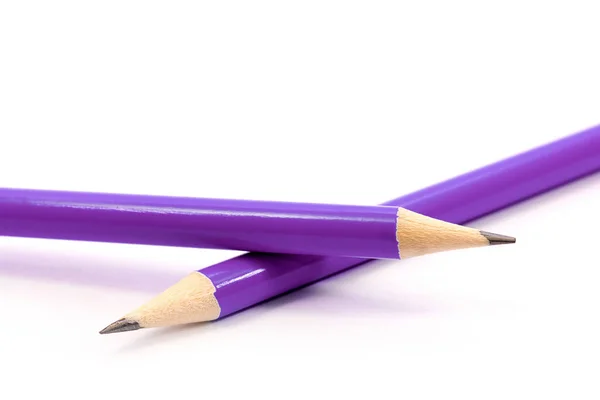 Two Violet Pencils White Background Stationery Office Tool Back School — Stock Photo, Image