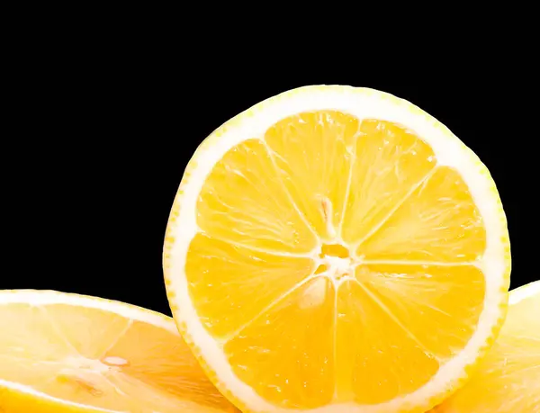 Cut Lemon Bright Juicy Colors Isolated Black Background — Stock Photo, Image