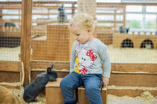 Fille jouer avec les lapins — Photo