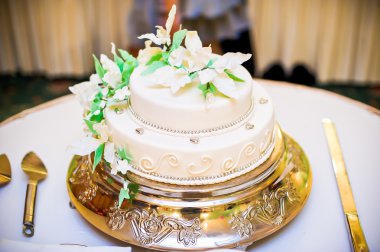 Mastik ve yeşil yaprakları ile pasta