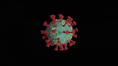 Şeffaf bir arkaplanda dönen bir koronavirüsün görüntüsü