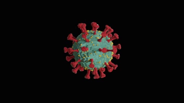 Een afbeelding van een roterend coronavirus op een transparante achtergrond — Stockvideo