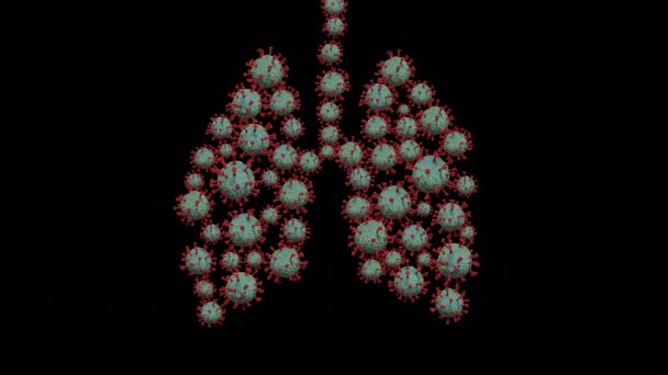 Uma imagem de um grupo de coronavírus em movimento em forma de pulmões sobre um fundo transparente — Vídeo de Stock