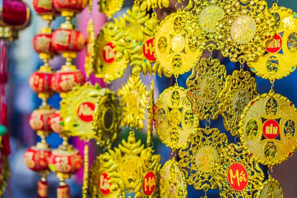 Decoration item for Lunar new year with text Happy new year in Vietnamese and wishes of all the best