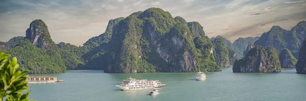 Cruise ships and islands in Halong Bay, Vietnam BANNER, LONG FORMAT