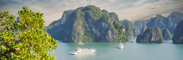 Schilderachtig zeelandschap. Ha Long Bay, Vietnam BANNER, LANG FORMAT — Stockfoto