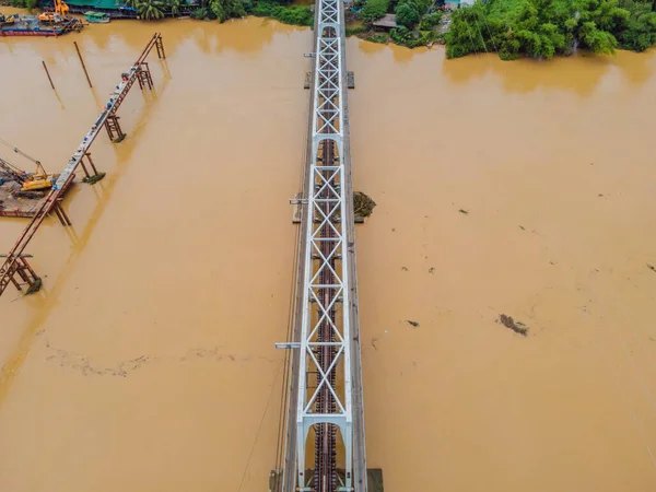 Aerial view of railway bridge over the river