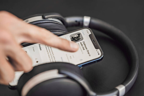 February 23, 2021, USA, New York: Clubhouse audio chat application view on the smartphone IPhone 12 pro. Clubhouse gained incredible popularity in early 2021