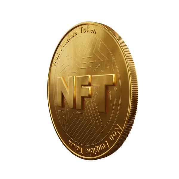 Nft - μη ανταλλάξιμη έννοια συμβόλου. 3D render - Κέρμα με επιγραφή NFT — Φωτογραφία Αρχείου