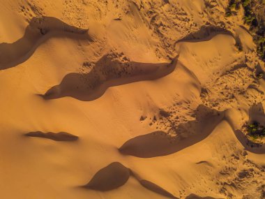 Çöl - Küresel Isınma. Çölün büyük kumulları. Fotoğrafçılar ve gezginler için güzel bir yer. Kumlu haykırışların güzel yapıları