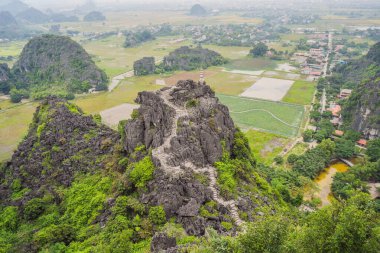 Hang Mua tapınağının en iyi tapınağı, pirinç tarlaları, Ninh Binh, Vietnam. Vietnam, Coronovirus COVID 19 karantinasından sonra sınırları yeniden açıyor.