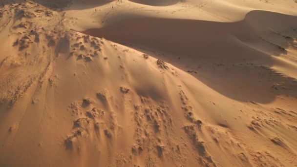 Αεροφωτογραφία πάνω προς τα κάτω στους κόκκινους αμμόλοφους της ερήμου. Η έννοια της ερήμωσης. Κλιματική αλλαγή — Αρχείο Βίντεο