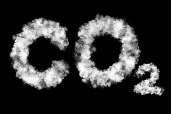 Koldioxidbokstäver gjorda av moln isolerade på svart. Himmel med CO2-förorening, smog — Stockfoto