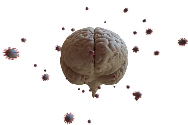 Representación 3D del efecto del Coronavirus en la salud mental. Problemas psicológicos después de estar enfermo con COVID-19. Ilustración 3D. Depresión del distanciamiento social, estancia aislada en casa sola en COVID-19 — Foto de Stock