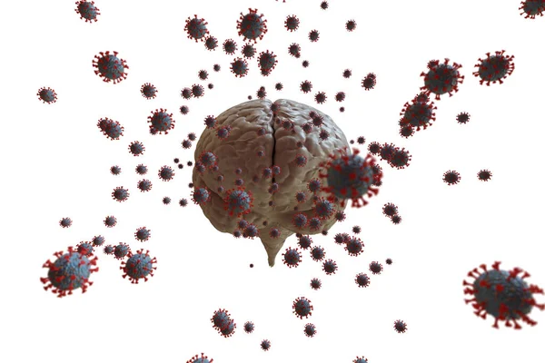 Representación 3D del efecto del Coronavirus en la salud mental. Problemas psicológicos después de estar enfermo con COVID-19. Ilustración 3D. Depresión del distanciamiento social, estancia aislada en casa sola en COVID-19 — Foto de Stock