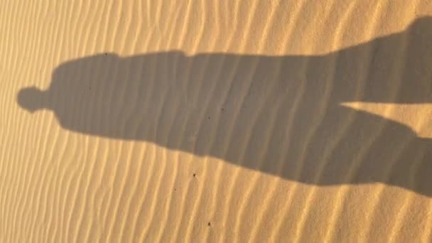 垂直录像。慢动作射击。一个人走在沙漠的沙丘上 — 图库视频影像