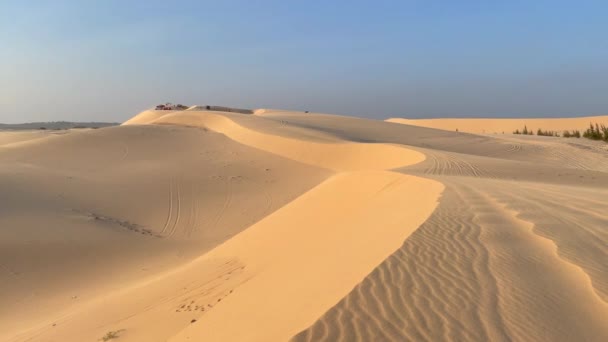 Повільний постріл з піщаних дюн у пустелі. Вітер рухає пісок — стокове відео