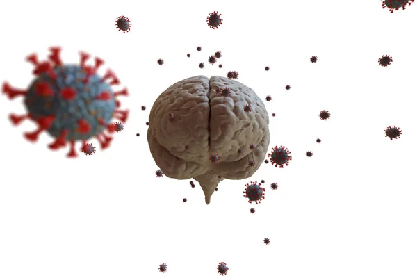 Representación 3D del efecto del Coronavirus en la salud mental. Problemas psicológicos después de estar enfermo con COVID-19. Ilustración 3D. Depresión del distanciamiento social, estancia aislada en casa sola en COVID-19 — Foto de Stock