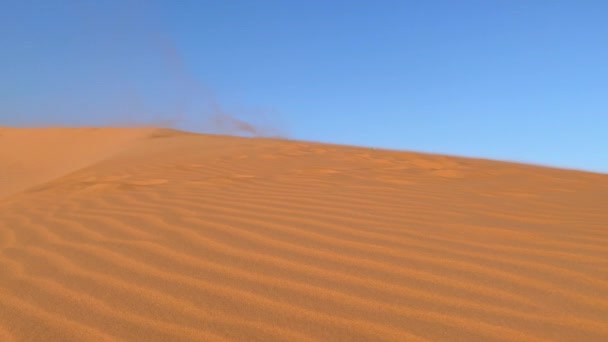 Langzame opname van zandduinen in de woestijn. Wind verplaatst zand — Stockvideo