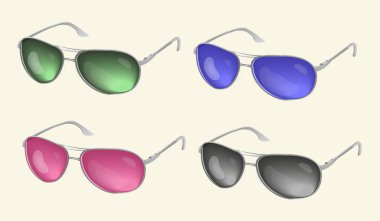 Set vektör gerçekçi güneş gözlüğü, gözlük koleksiyonu, hafif bir arka plan üzerinde izole