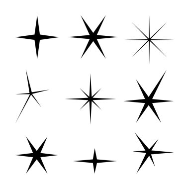 Siyah dizi düz tasarım simgeler web kavramı için yıldız, Semboller Vektör parıldıyor