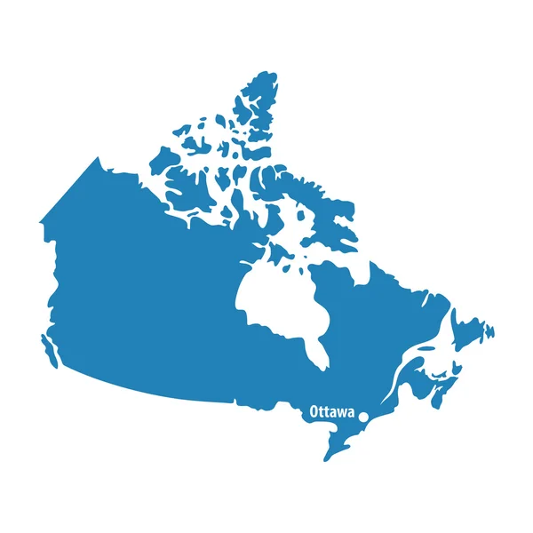 Carte bleue semblable du Canada avec la capitale Ottawa. Carte du Canada vierge . — Image vectorielle