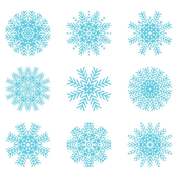 Fiocchi di neve blu impostati. Illustrazioni vettoriali — Vettoriale Stock