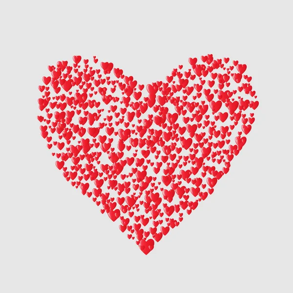Egy nagy vörös szív sok kis izolált szívből áll. Valentin-nap. Eps10. Vektoros illusztráció — Stock Vector