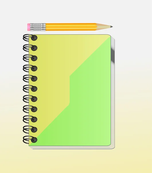 A note book with lots of room for your text or image and a regular pencil — Stock Vector