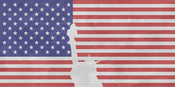 Drapeau des États-Unis avec statue de liberté isolée avec disposition effilochée isolée. Statue des USA. Icône du drapeau. Statue de la Liberté. Style rétro. Eps10.Illustration vectorielle — Image vectorielle