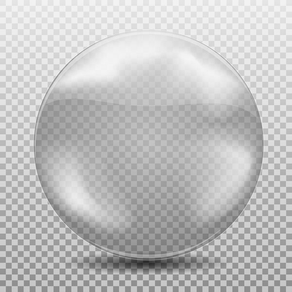 Big realistic white black air, watter bublle, transparent glass sphere with glares and shadow isolated on background