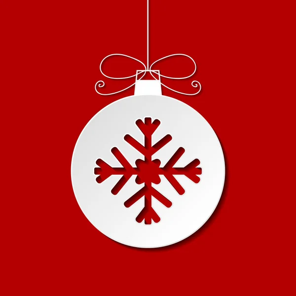 Bola plana de Navidad blanca con sombra aislada sobre fondo rojo. Eps10. Ilustración vectorial — Archivo Imágenes Vectoriales