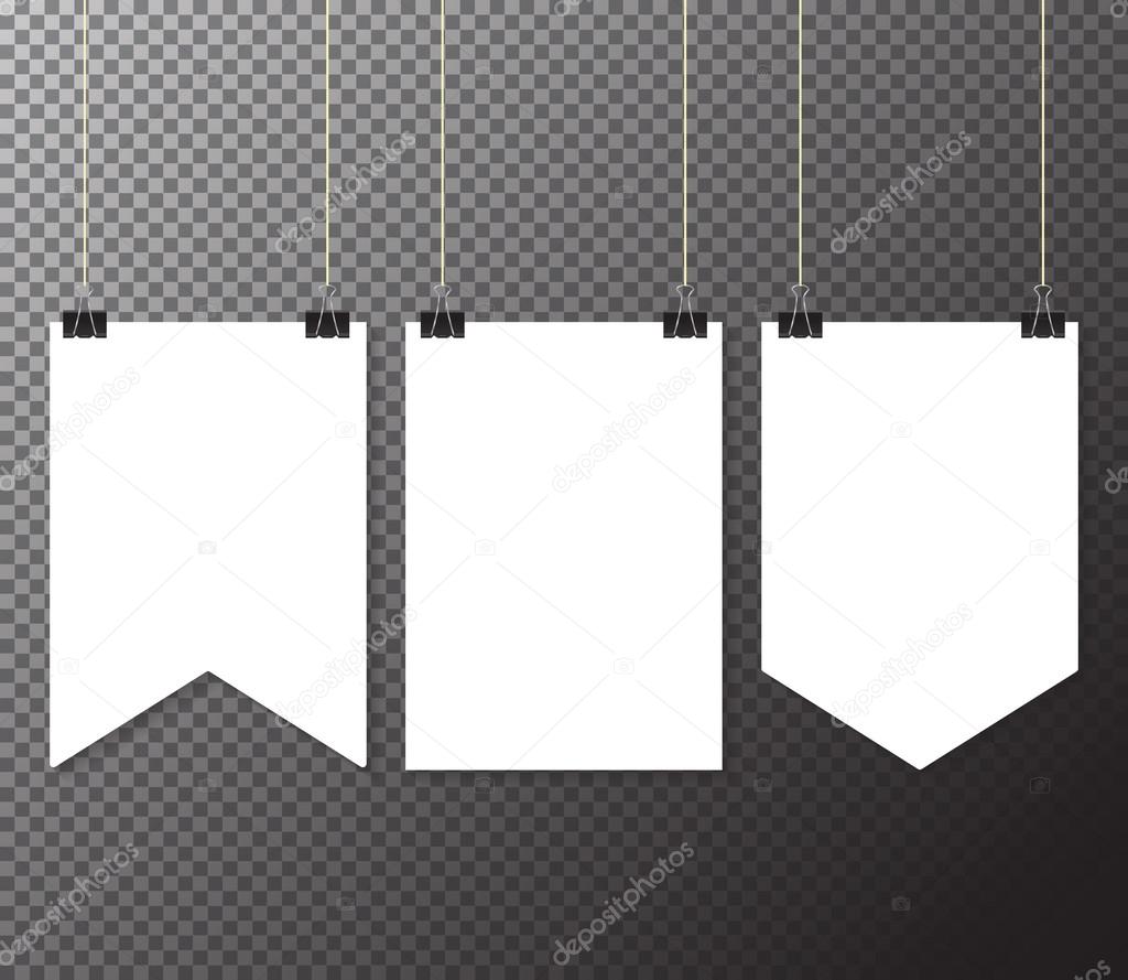 Download Set Of Hanging Paper Banner On Wall Poster Advertising Mock Up Poster Template For Business Portfolio Clear Mockup Ad 3 Different Blank Banners For Photos And Message Vector Illustration Premium Vector PSD Mockup Templates