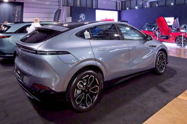 Tartu, Estonya - 12 Eylül 2025: Xpeng G6 elektrikli SUV Motoshow 2025, Tartu Messikeskus.