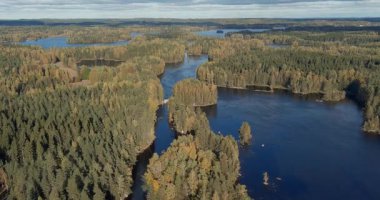 Kalkkinen akıntılarının hava görüntüsü, güneşli bir sonbahar gününde, Finlandiya 'nın Asikkala kentinde serbestçe akan az sayıdaki akarsulardan biridir..
